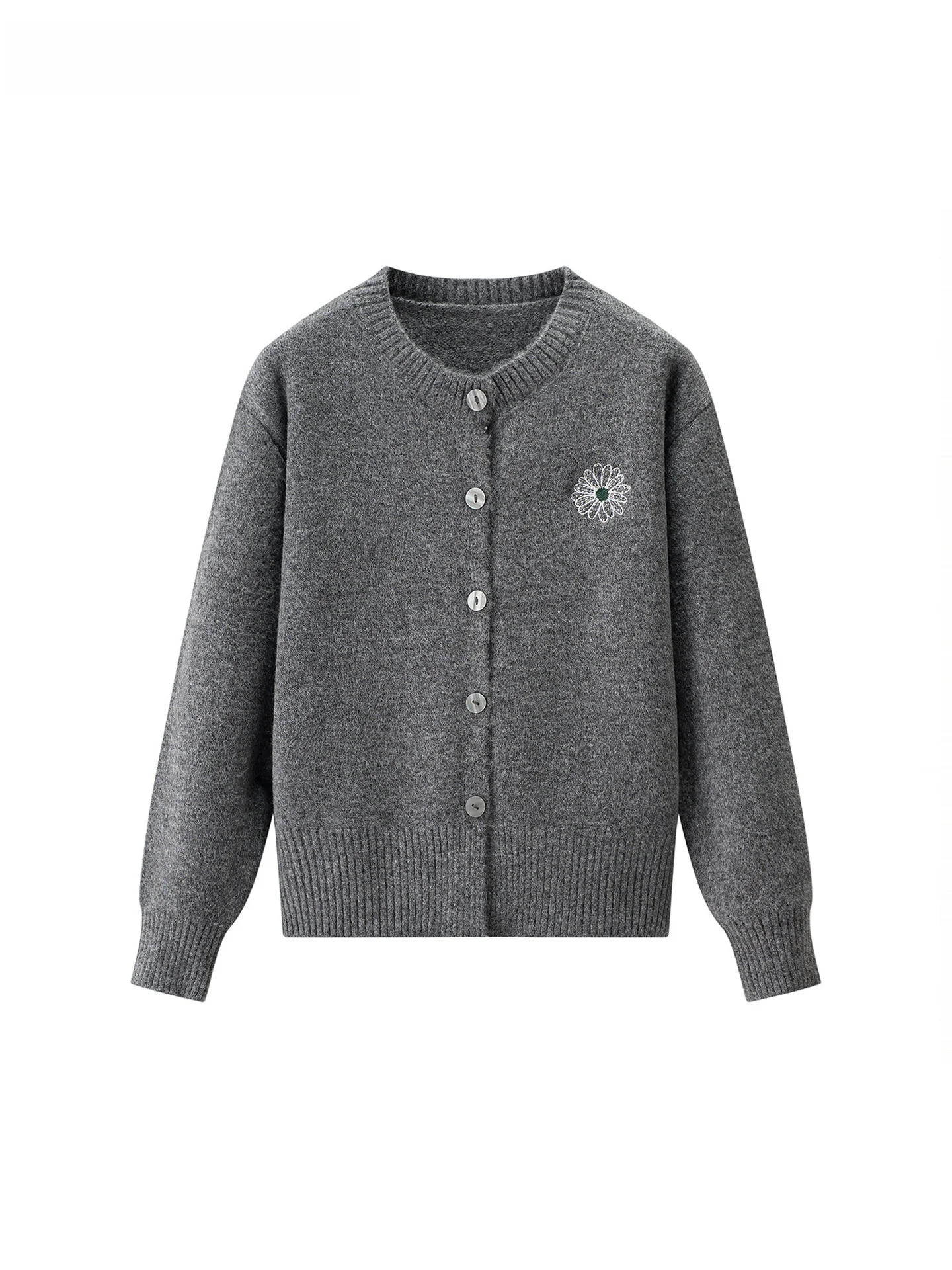 

La Chapelle Women's Knitted Cardigan Soft Floral Embroidery Button-Up Sweater Commute Sle Loose Fit Long Sve round Ne