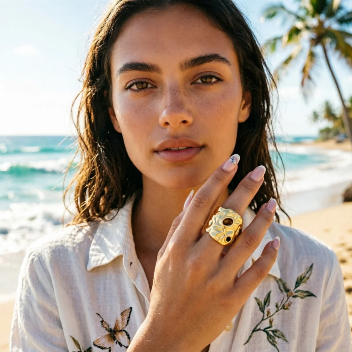Retro-Ringe mit unregelmäßigem Lava- und Tigerauge-Stein für Damen und Herren, Edelstahl, geometrische Textur, Fingerring, ästhetischer Schmuck – Detail 14