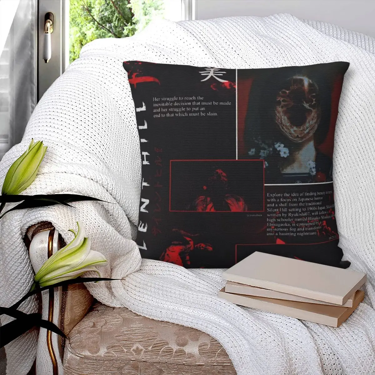 Poszewka na poduszkę Silent Hill F Horror Movie Game, kwadratowa poszewka na poduszkę, urocza i zabawna poszewka na poduszkę, idealna na przyjęcia weselne i do dekoracji domu.
