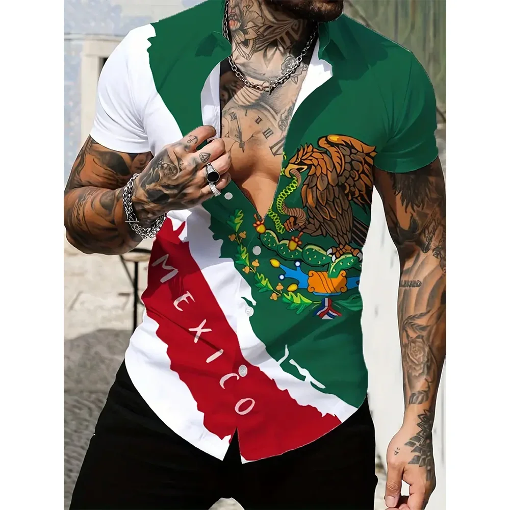 Summer Mexico Mexican Flag 3D Print Beach Shirts Men Women Casual Fashion Streetwear Short Sleeve Shirt Tops Blouse Man Clothing