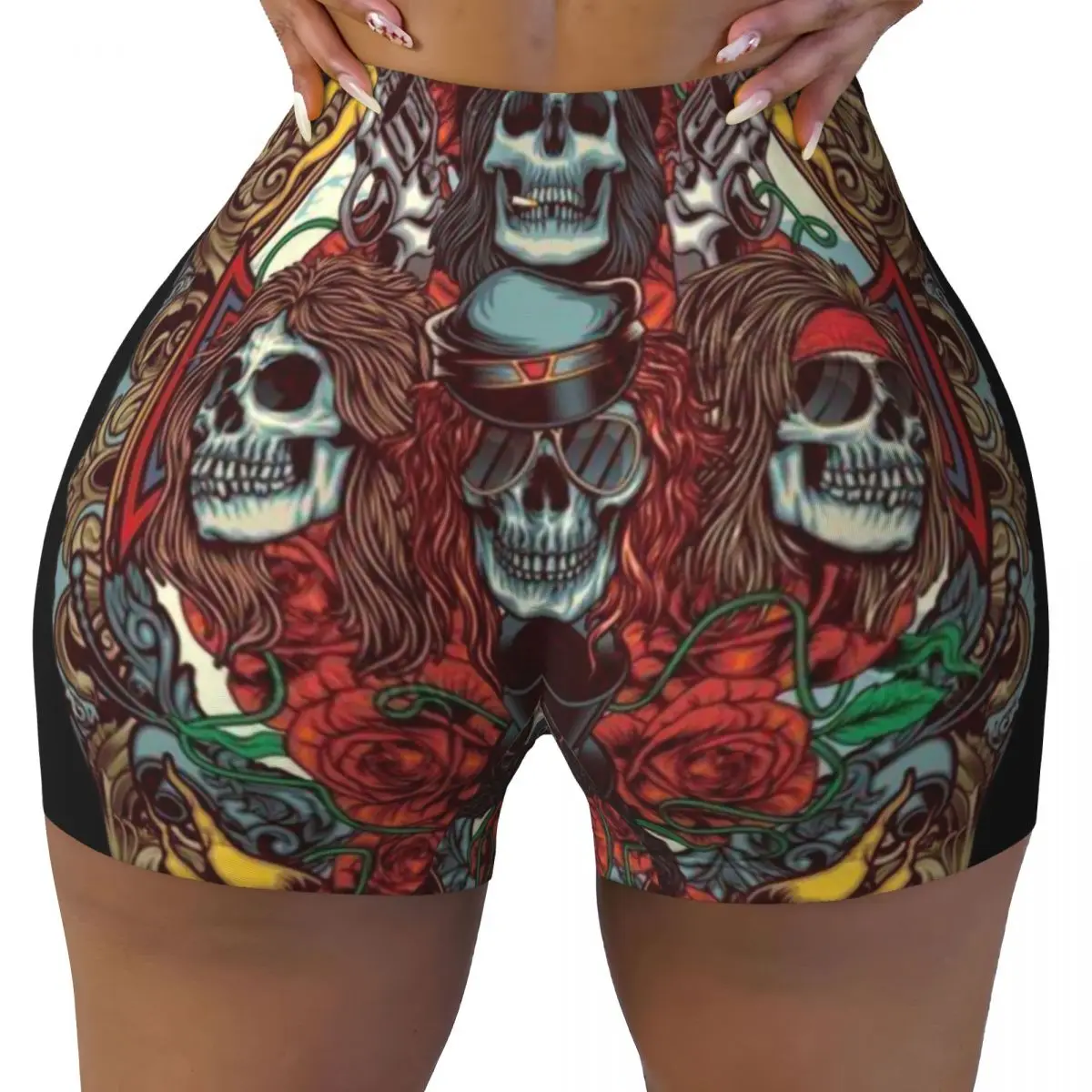 

Custom Women Heavy Metal Rock Music Band Guns N Rose Workout Yoga Shorts Gym Athletic Running Volleyball Shorts