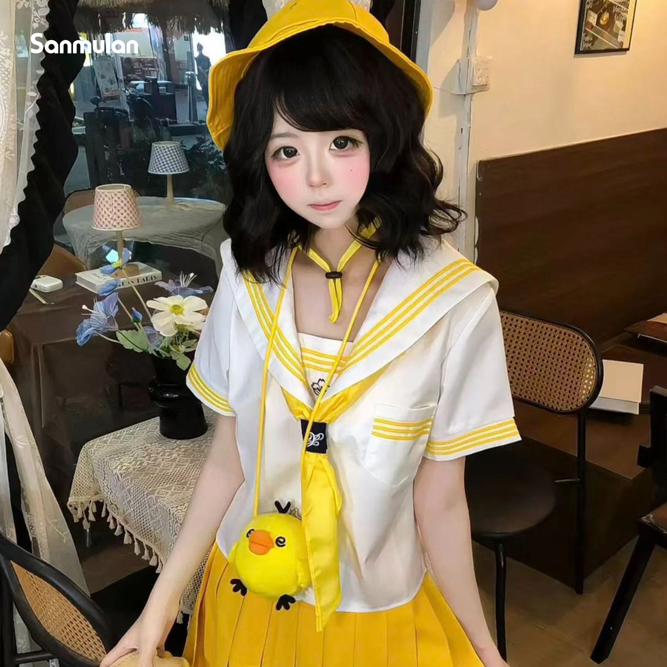 uniforme-scolaire-japonais-authentique-jk-style-basique-a-manches-courtes-costume-de-marin-jaune-avec-jupe-plissee-taille-plus-uniforme-scolaire