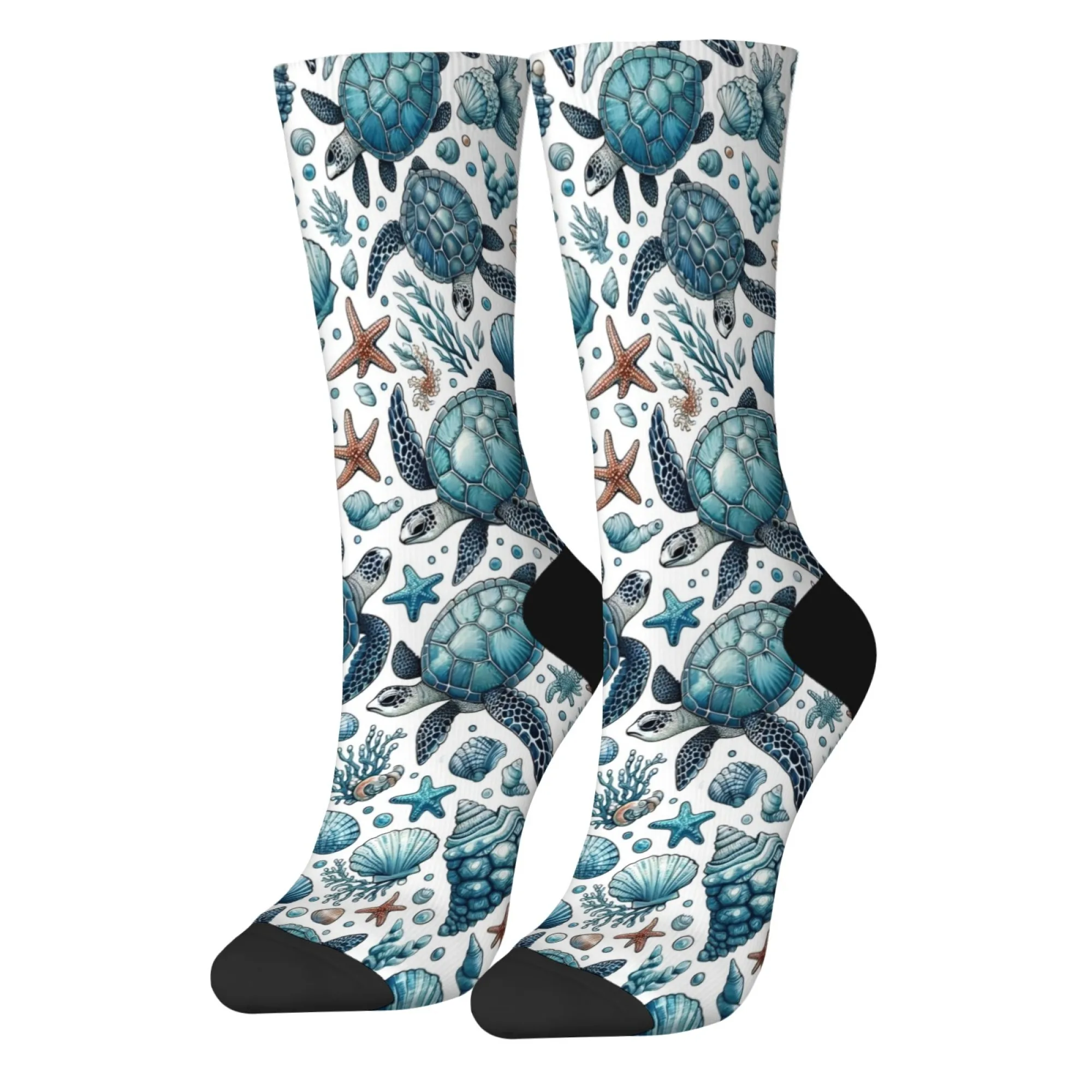 Ocean theme happy socks novelty fun sea turtle starfish shell print socks Harajuku retro style unisex street hip hop trend socks