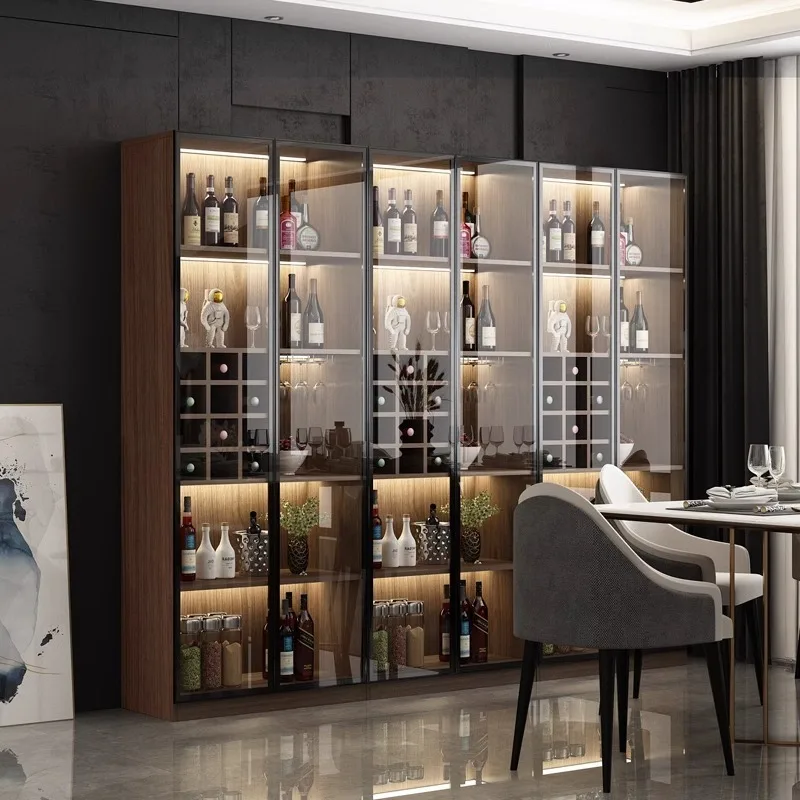 

Custom. Solid Wood Wine Cabinet Living Room Wall Display Cabinet Household Walnut Light Luxury Locker Glass Door Side Cabinet 20