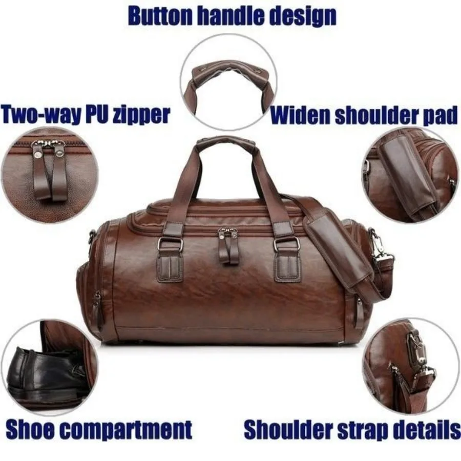 Männer Hohe Qualität Reise Weekender Taschen Sporttasche Leder Übernachtung Seesack Sport Gepäck Tote Duffle für Männer – Detail 6