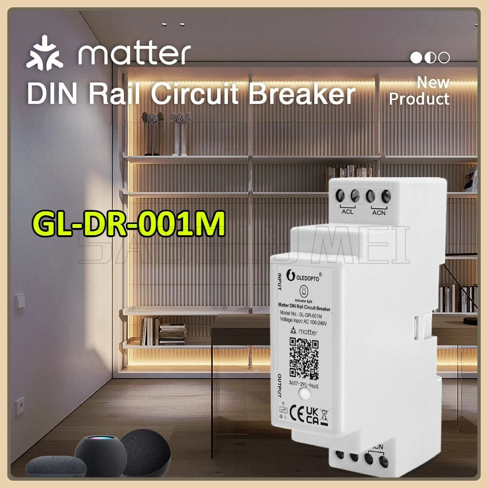

GL-DR-001M Matter Din Rail Circuit Breaker Relay Switch ON OFF Function WiFi App Voice Control 16A Max Housekeeping Appliance