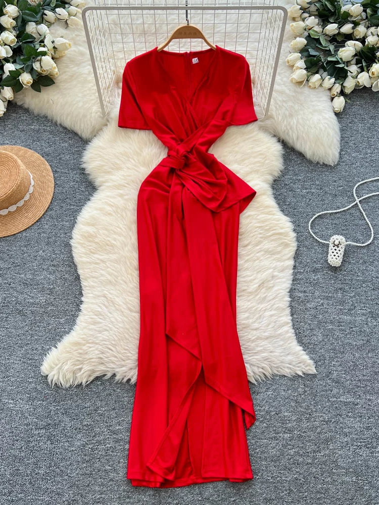 Spódnica damska z wysokim stanem, rozcięciem, wyszczuplająca w talii, letnia, designerska, w kształcie litery A, idealna do pracy i na co dzień.