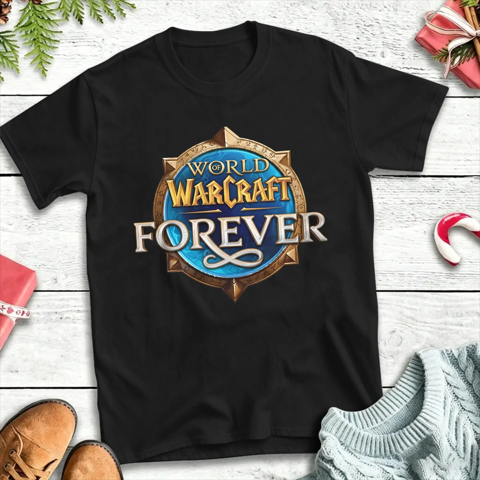 Men's World Of Warcraft Forever T-Shirts  Cotton Tees Beach Vintage Short-Sleeved T Shirt O Neck Trending Design Tshirt