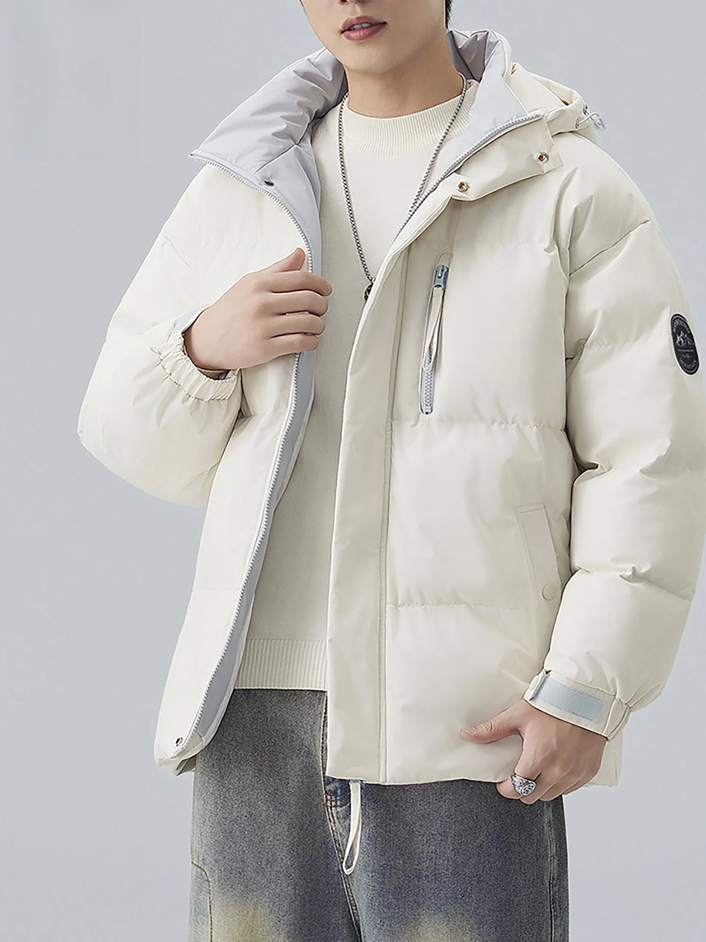 

Thiened Cotton Jaet Men's Winter Warm Windproof Coldproof Hooded Workwear Outerwear Zipper Closure Stand Fit Polyester...