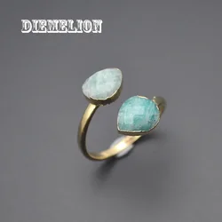 Water Drop Double Gemstone Ring for Man Women Gold Plated Natural Faceted Amazonite Luxury Party Ring Fashion Jewelry Gift