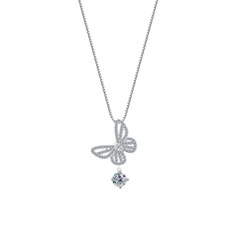 

ZFSILVER Fashion Trendy Classic s925 Silver Moissanite Butterfly Necklace For Charm Women Accessories Party Jewelry Gift MS-2133
