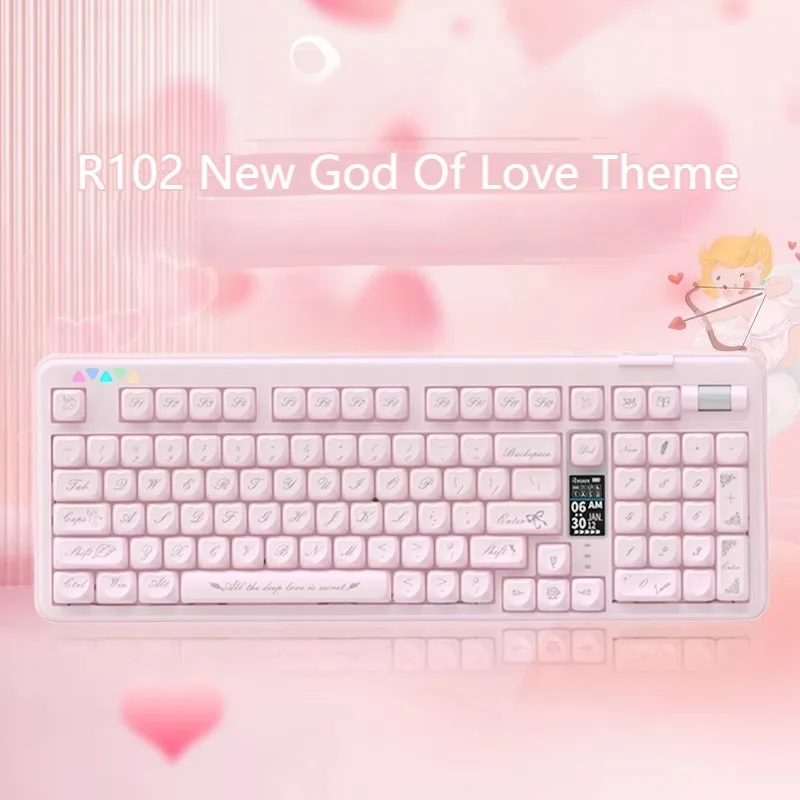 R102 Pink Mechical Keyboard Hot Swap Gasket Tri-mode Ergonomics with Display Screen Customized Gaming Mechical Keyboards Gift