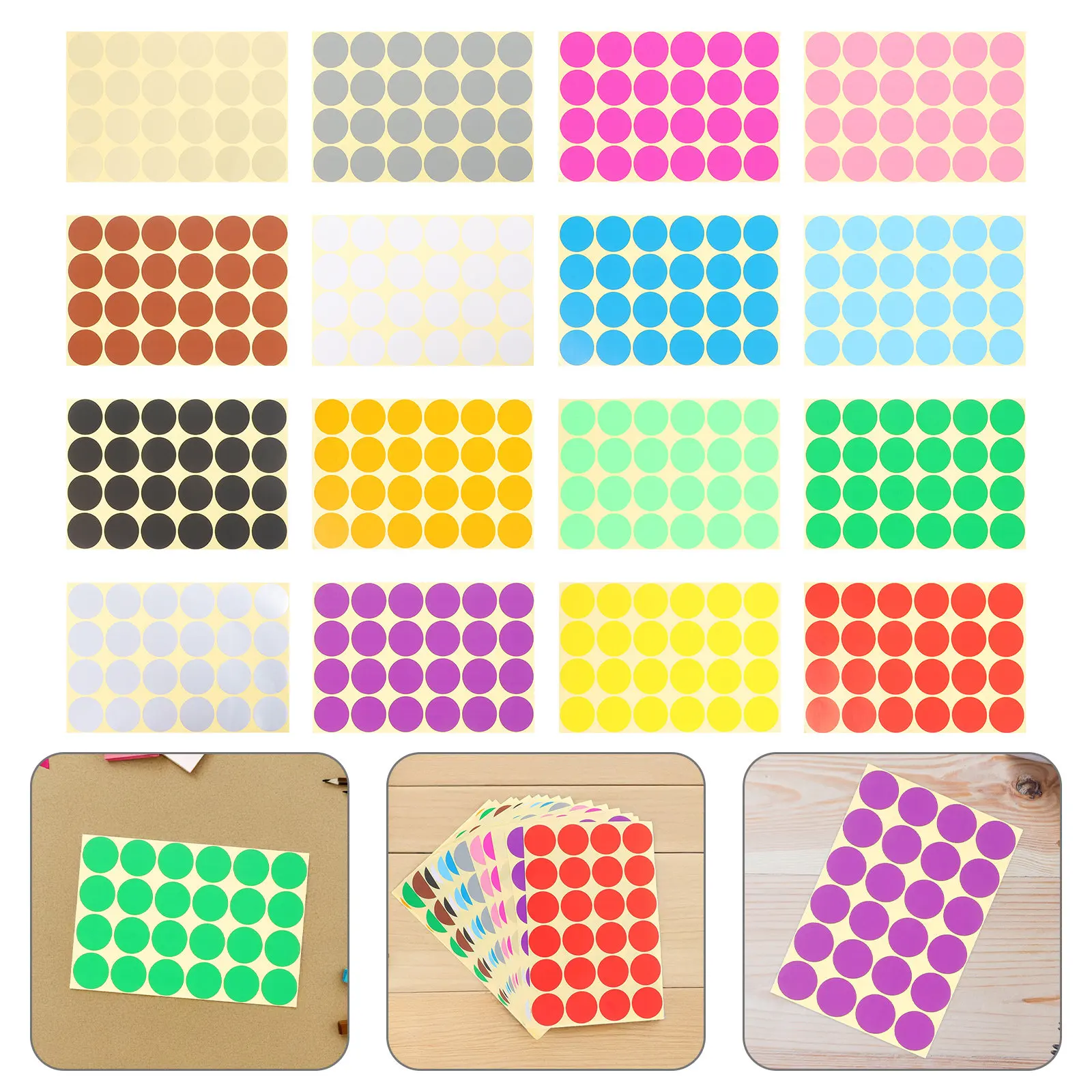 

32 Sheets Round Dot Label Stickers Colored Labels for Office Classroom 16 Colors Color Coding Removable Sticky Circle Dots