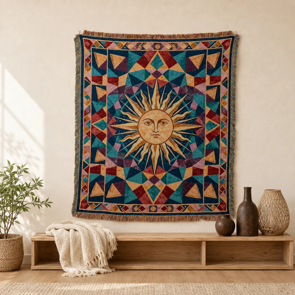 Jacquard Woven Sun Moon Sofa Blanket Single Sofa Cover Camping Blanket Multi-functional Picnic Couch Cover Tapestry Blanket