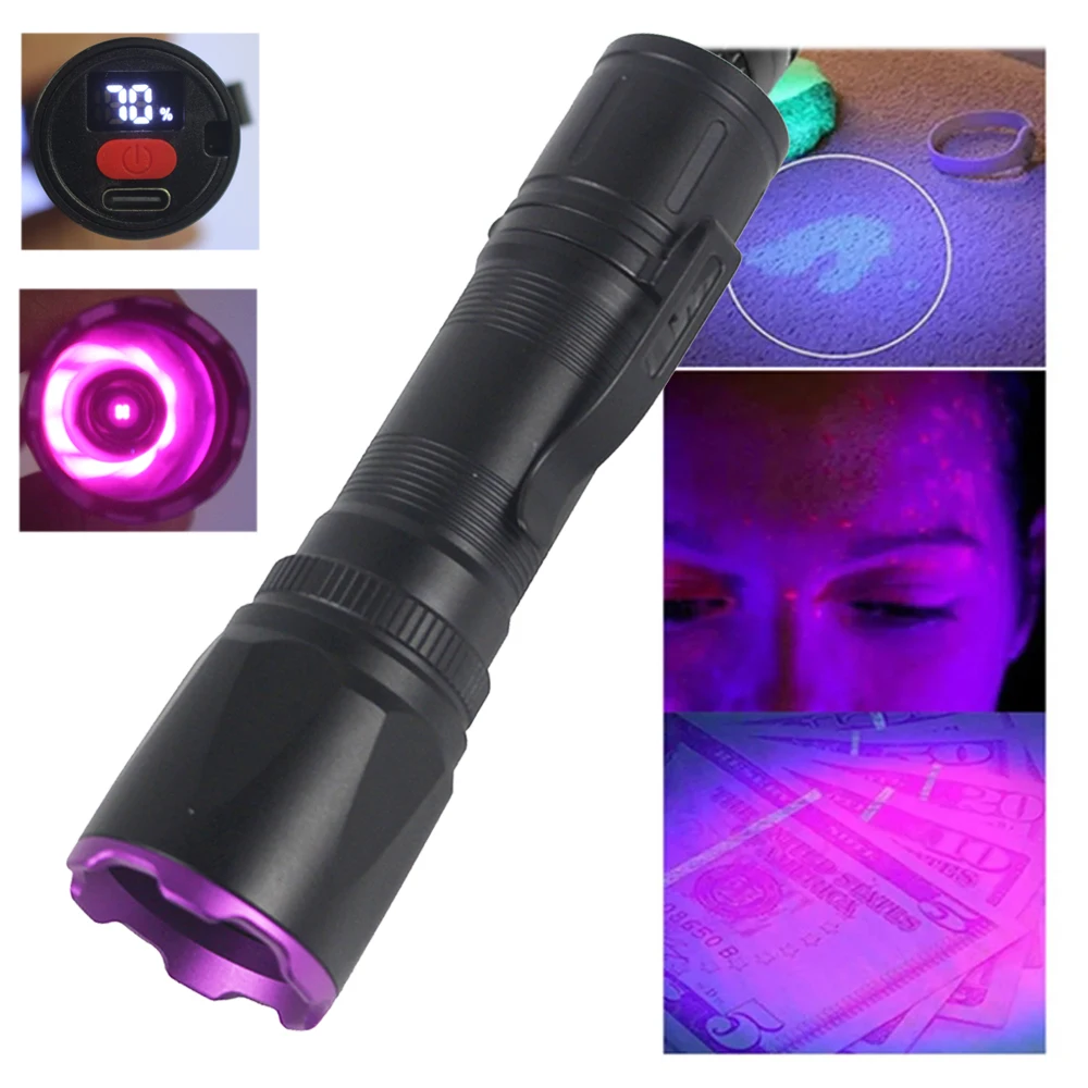 

20 Вт Высокая мощность 365 нм 4 ядра УФ-светодиодный черный фонарик USB перезаряжаемая ультрафиолетовая лампа для ногтей Свет для обнаружения мочи домашних животных