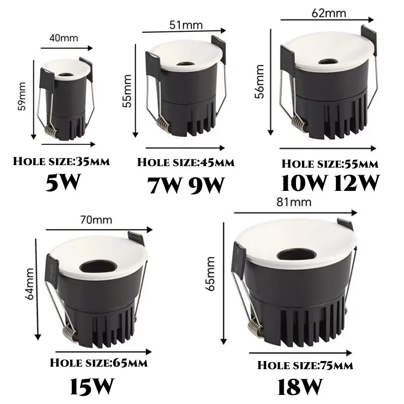 Mini ceiling light LED Spot Downlights 5W 7W 10W 12W 15W Embedded COB LED Recessed Spot Dimmable LED for Home Cabinet Showbox