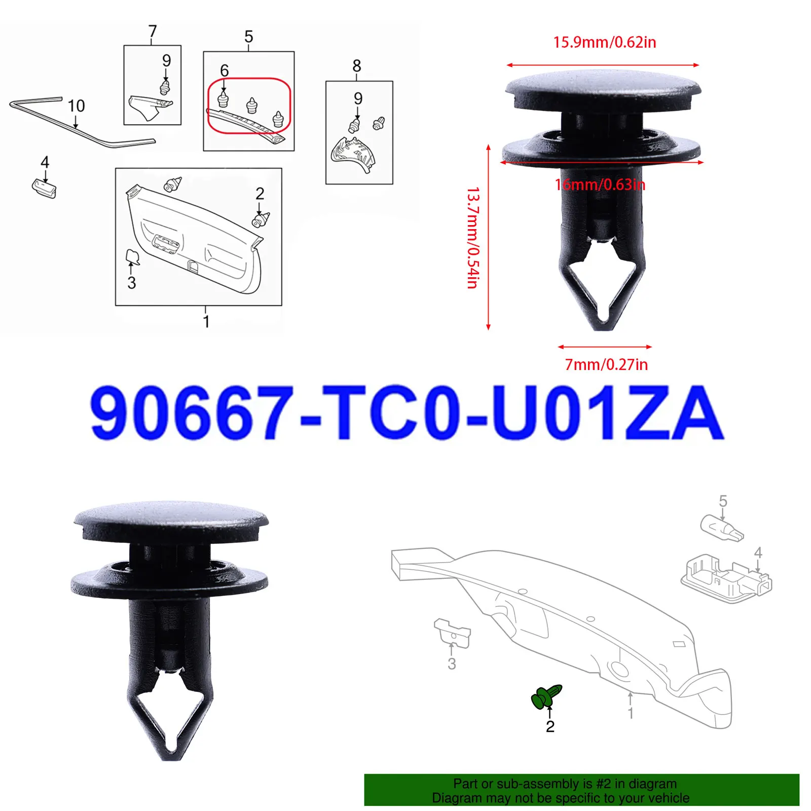 90667TC0U01ZA Trunk Deck Lid Trim Push‑Type Retainer Clips Fasteners For Honda Accord Civic Clarity CR‑Z HR‑V Acura ILX MDX TLX 3