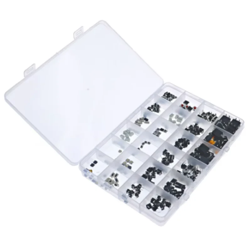 Assorted Botão Tact Interruptores, Micro Interruptor, Mini Interruptor Folha, Reset, 25 Tipos, SMD DIP, 2x4, 3x6, Kit  DIY, 250p