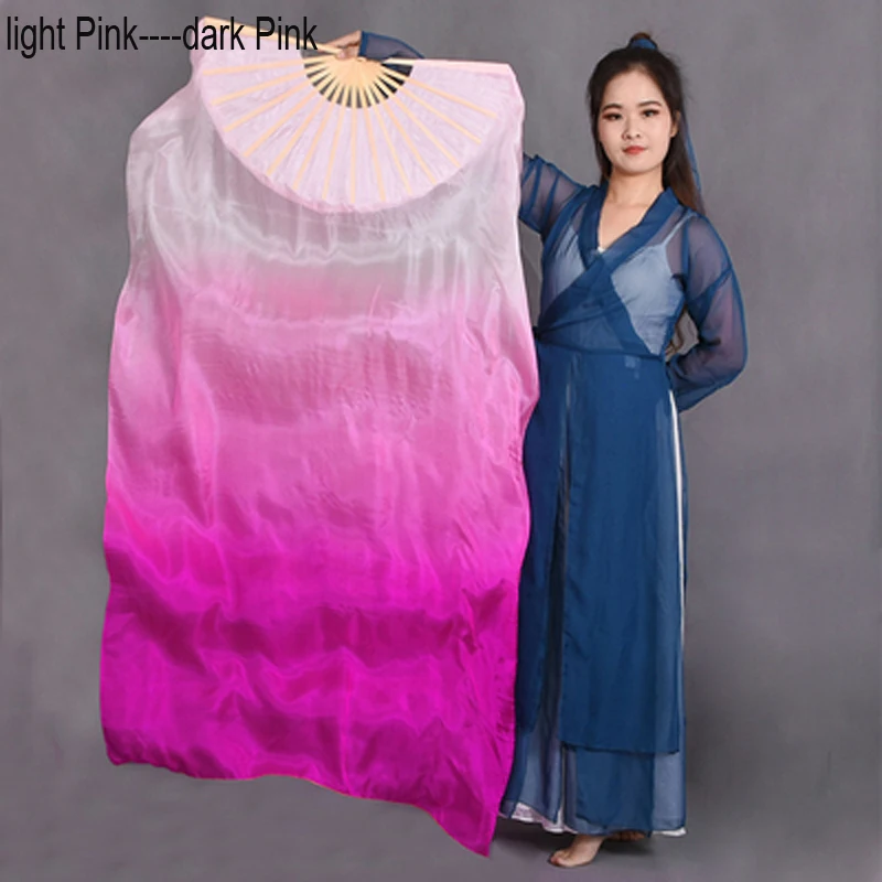 

1Pair 100% Pure Natural Silk Fan Veils for Women Professional Stage Dancing Silk Fan Veil Gradient-Color Belly Dance Accessories