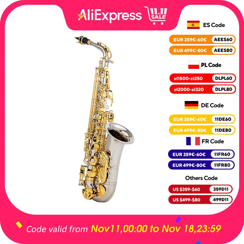 Eb Alto Saxophone Brass E Flat Sax 802 Key Type Woodwind Instrument with Cleaning Rod Cloth Gloves Strap Padded Case