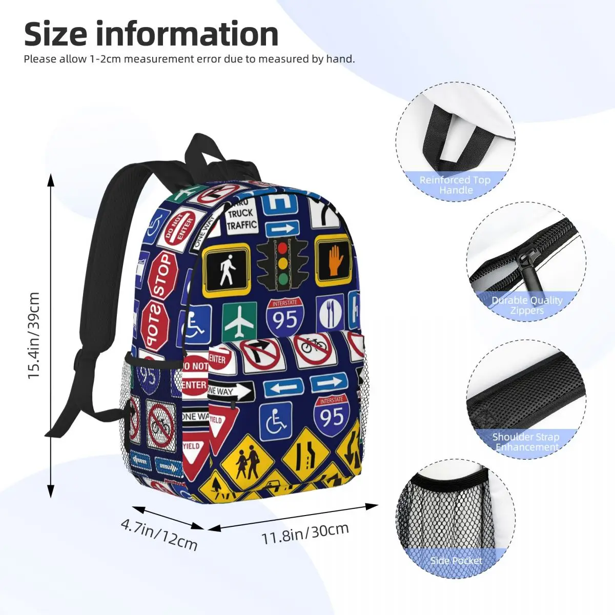 Road Signs, Regulations Signs Backpacks Boys Girls Bookbag Fashion Children School Bags Laptop Rucksack Shoulder Bag