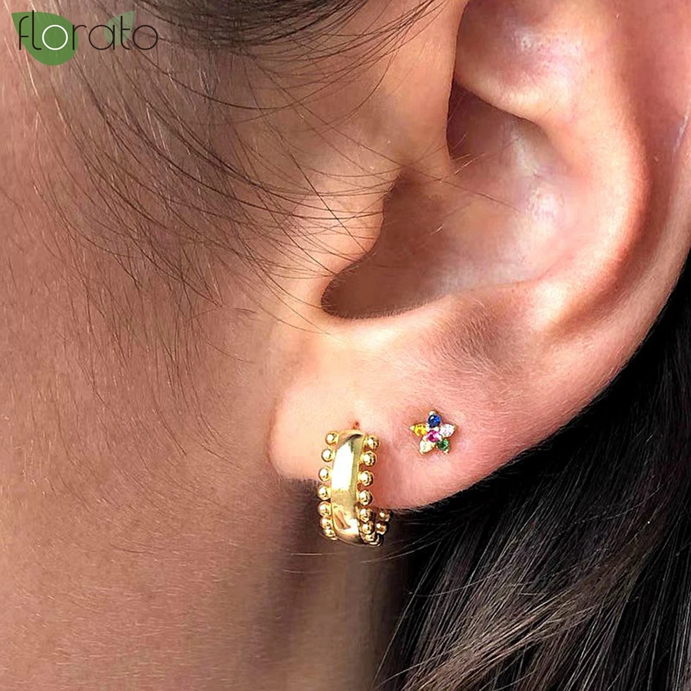 Wedding Exquisite Flower Stud Earrings 925 Silver Needle Fashion Crystal Zircon Earrings for Women Small Piercing Jewelry Gift