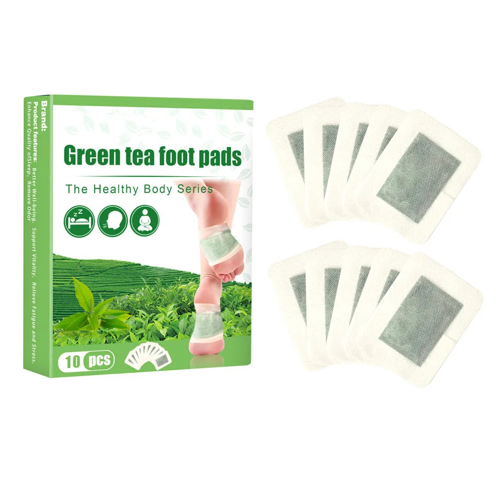 10Pcs Foot Care Patches Natural Green Tea Sleep Improvement Patch Stress Relief Portable Foot Sleeping Sticker Detox Pads