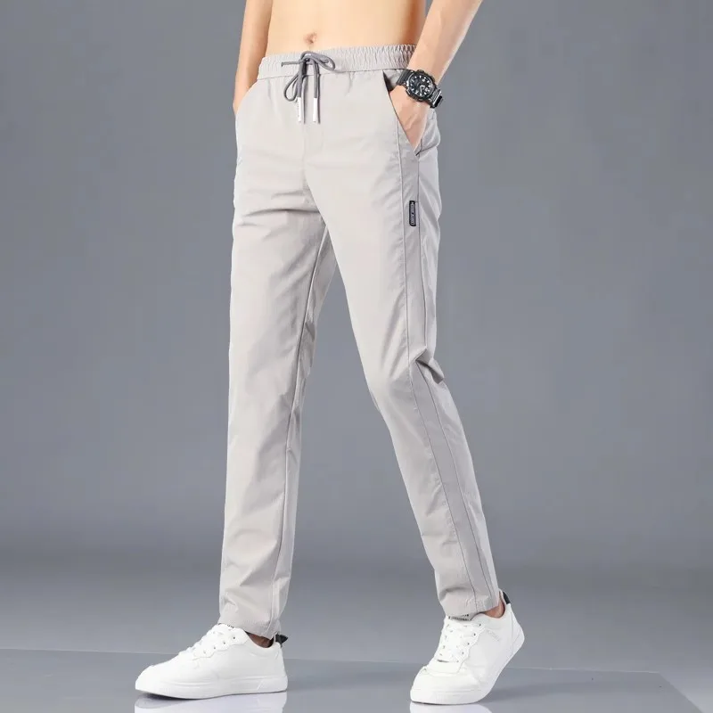 Men's Summer Cool Feeling Large Size Casual Pants Straight Leg Wear Resistant Work Trousers Loose Fit Spor Office Wear