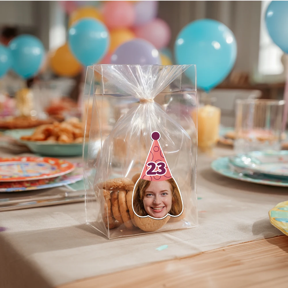 20pcs Custom Birthday Party Stickers Birthday Multycolor Number Hat Pattern with DIY Any Face Photo Stickers