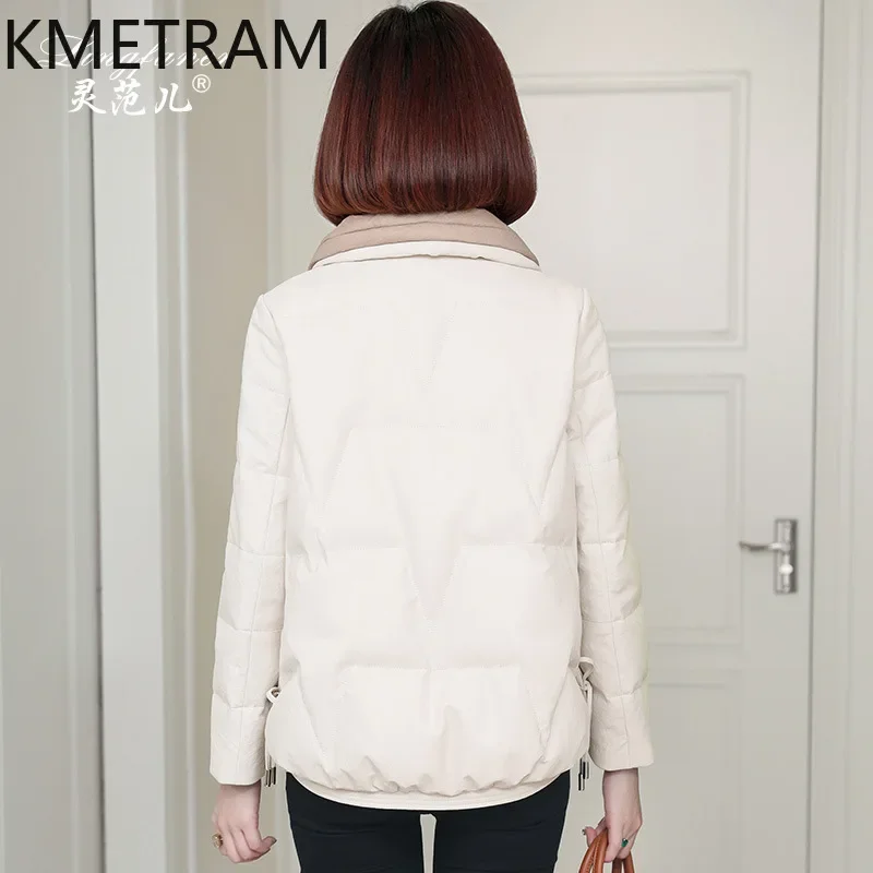 White Goose Down Puffer Jacket Women Natural Sheepskin Short Down Coats 2024 Winter Slim Jackets Womans Clothing Пуховик Женский