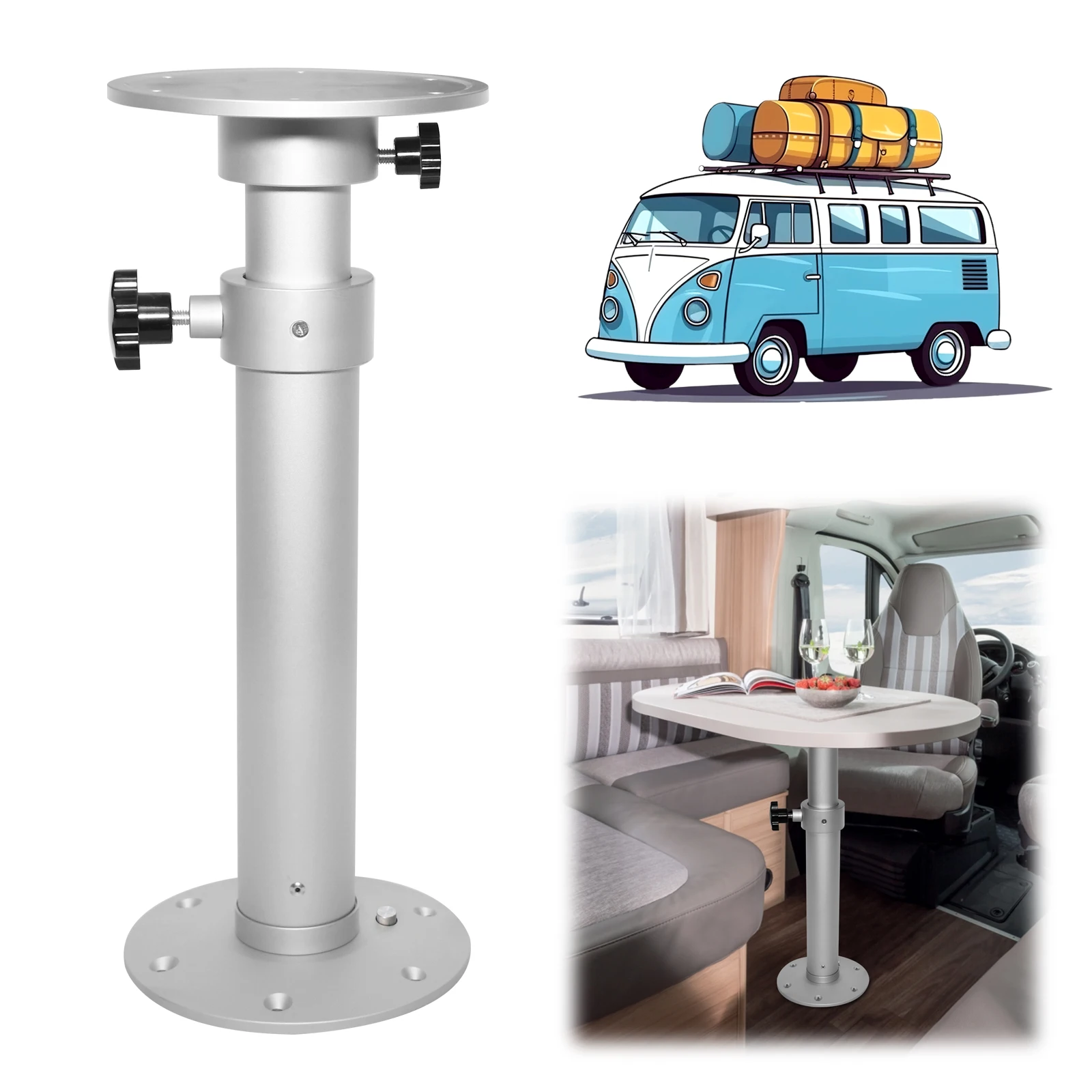 Adjustable Boat Table Pedestal Leg, Detachable Aluminum Alloy Stand Base for RV Caravan Marine Boat Yacht