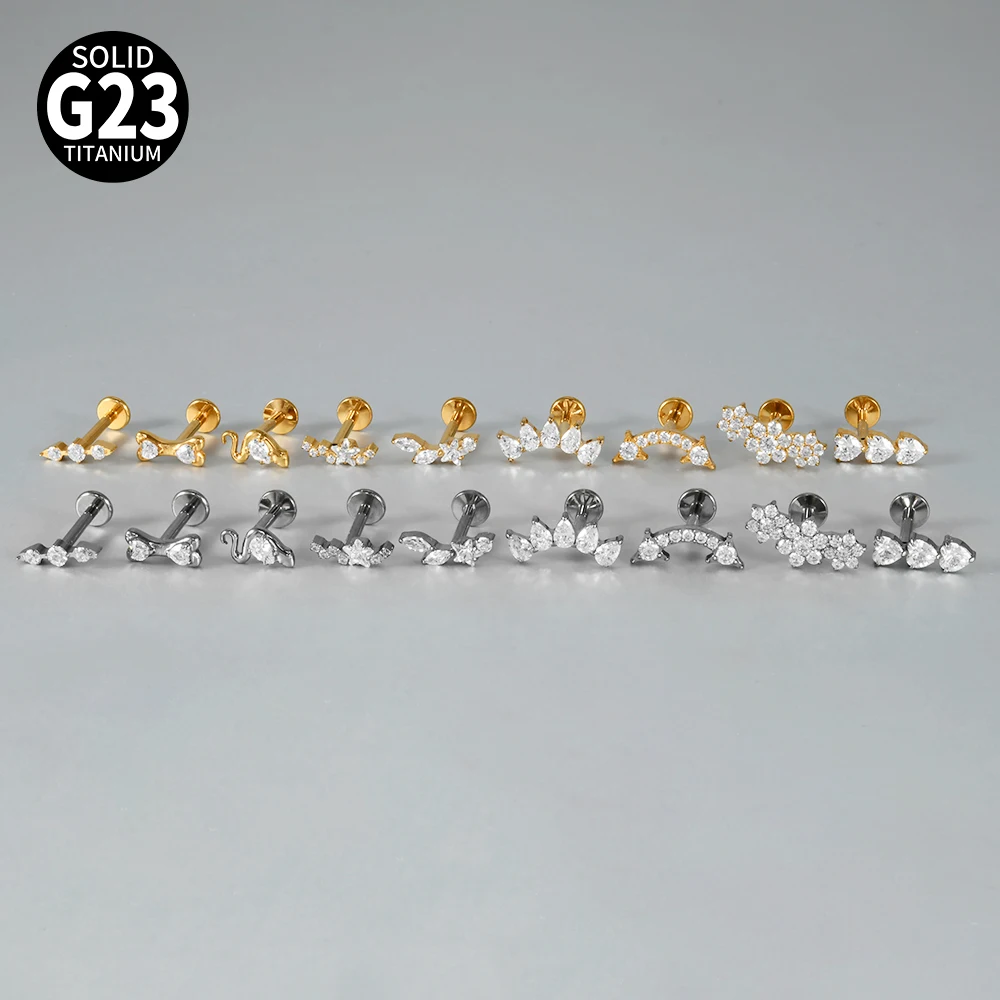 G23 Titanium Star Zircon Lip Studs