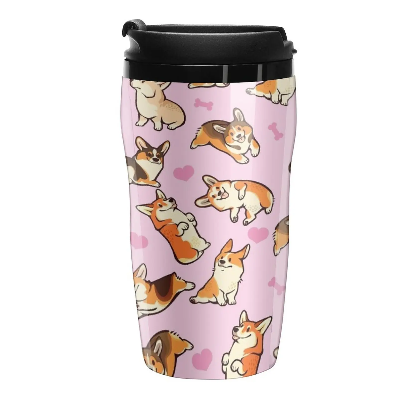 

New Lovey corgis in pink Travel Coffee Mug Beautiful Tea Mugs Espresso Coffee Cups Thermos Coffee