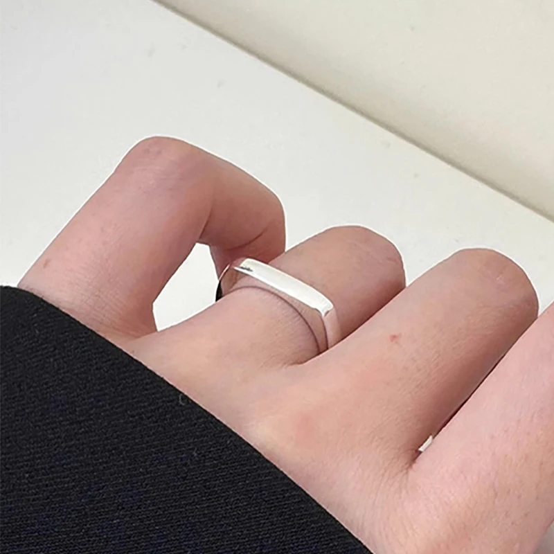 Foxanry Minimalist Silver Color Party Rings for Women Couples New Fashion Simple Smooth Geometric Birthday Party Jewelry Gifts