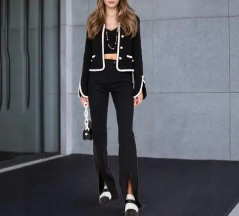 

Fashionable Small Fragrance Style Contrasting Color Splicing Single Breasted Slim Fit Short Jacket for Women's Elegant Jacket