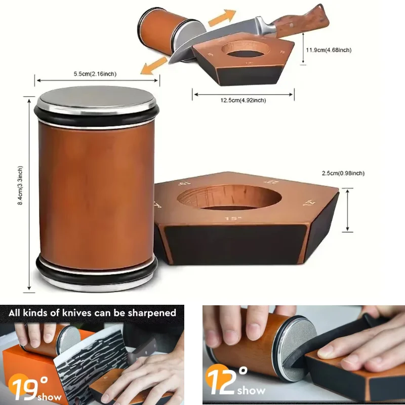 

12/15/17/19/22 Multi-Angle Knife Sharpener Wooden Magnetic Rolling Knife Holder Non-Slip Ideal Set for Kitchen Various Knives