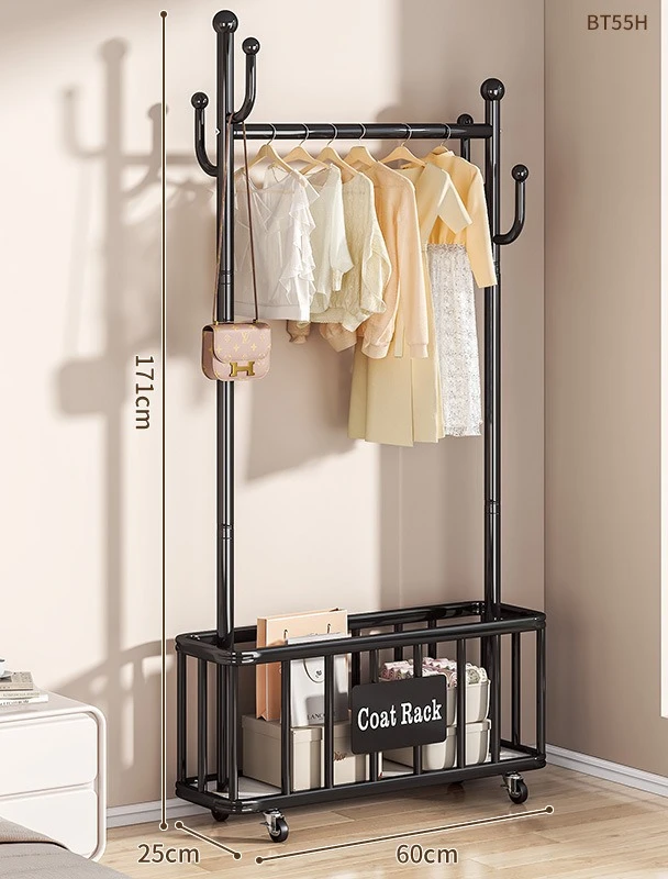 Modern Movable Clothes Hanger Luxury Standing Garment Rack for Bedroom Home Storage