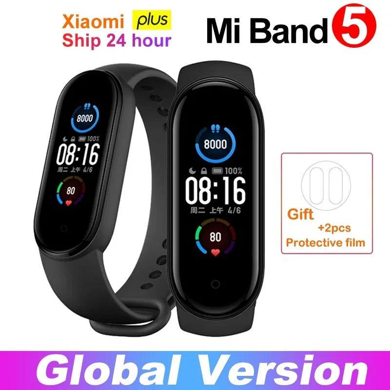 New Global Band 5 Smart Bracelet 1: 1 Large AMOLED Screen Heart Rate Fitness Traker Bluetooth 5.0 Sports Waterproof Band 5