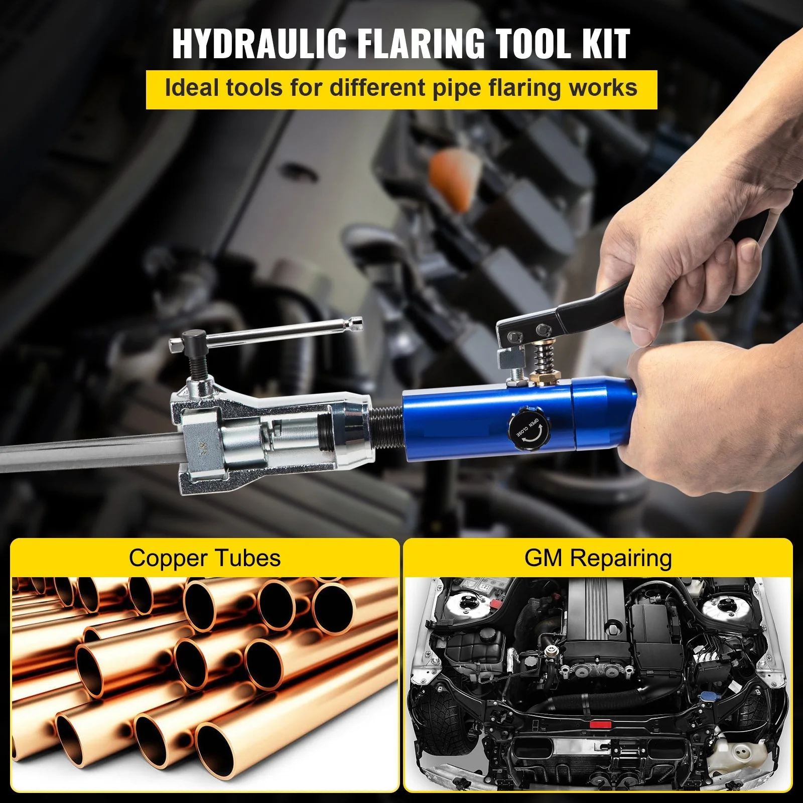 Hydraulic Expanding and Double Flaring Tool Kit 45° Soft HVAC Copper Tube Expander 3/16in to 1/2in Brake Flare Repair Tool