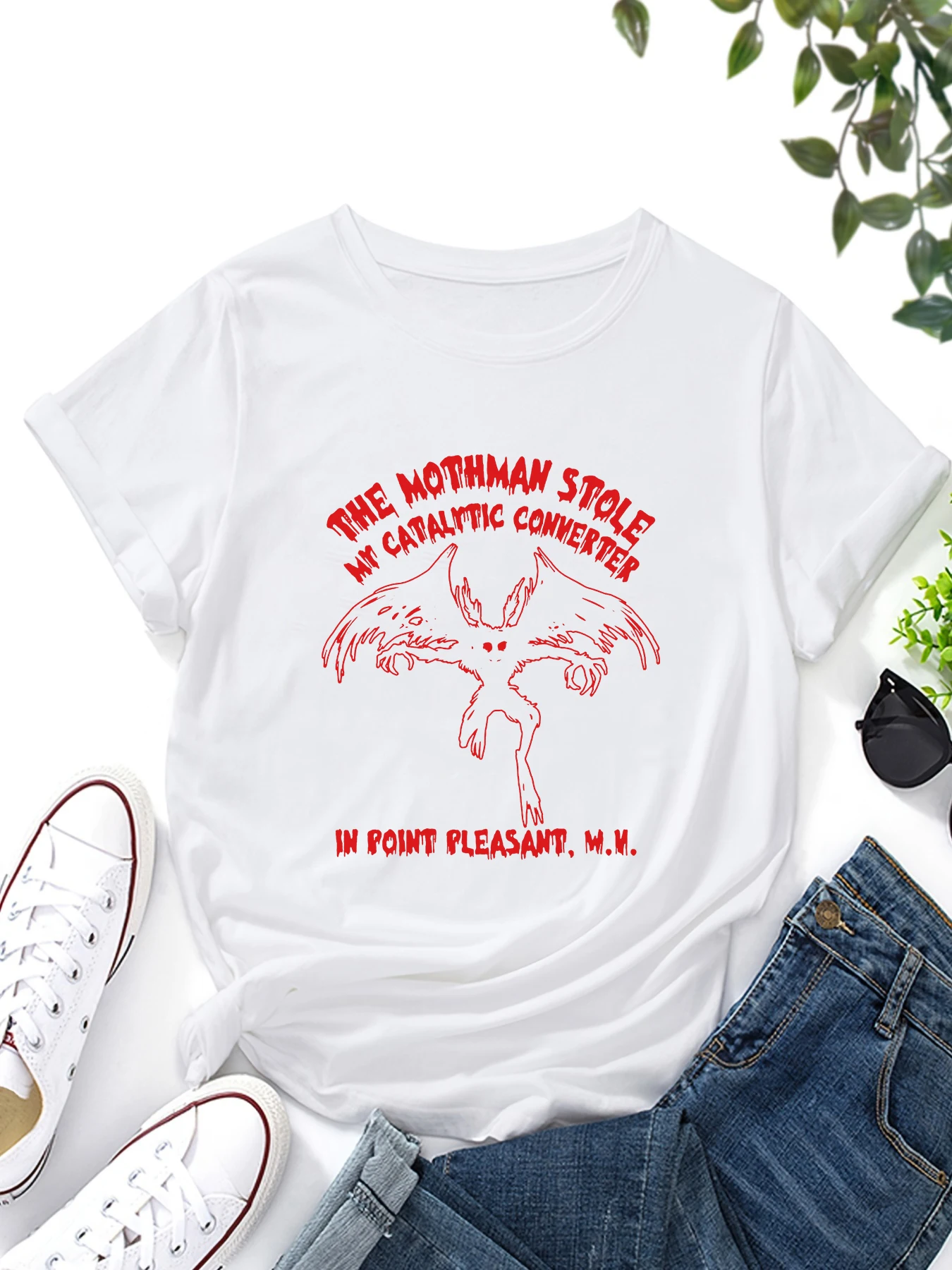 Funny Cryptid Folklore Mothman Printed T-Shirt Women Street Trend Harajuku Summer New T-Shirt Casual Round Neck Short Sleeve Top