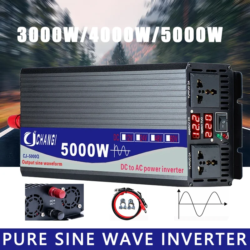 

Pure Sine Wave Power Converter Solar Car Inverter Double Socket Converter DC 12V 24V 48V 60V to AC 220V 3000W 4000W 5000W