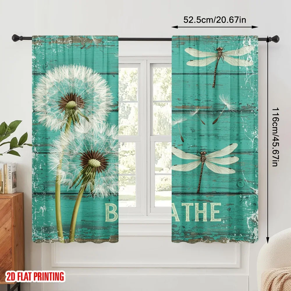 2pcs 2D flat printing Curtains JUST BREATHE DRAGONFLIES DANDELION Polyester Without Electricity 0 Perfect for Entryway Room