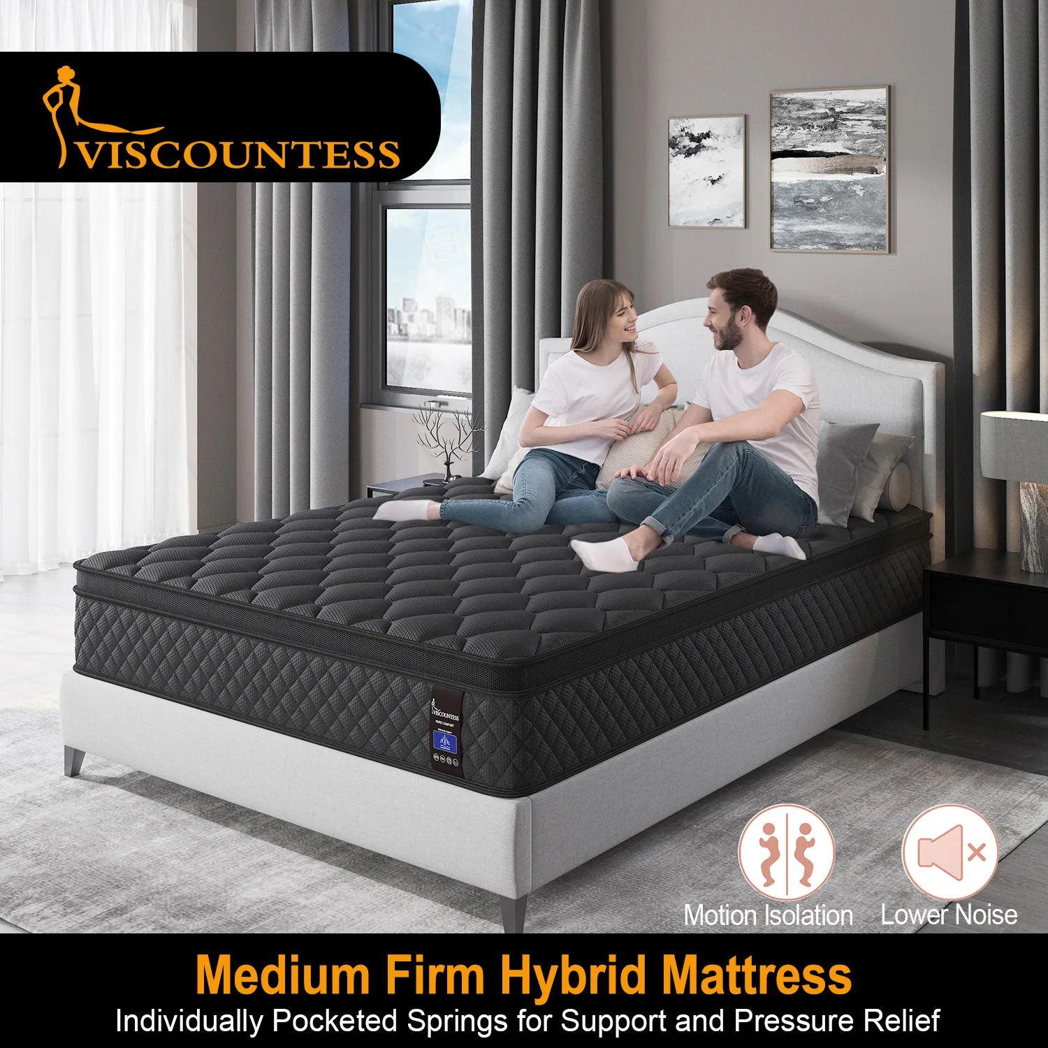 Twin Full Queen King Mattress in A Box, 10/12/14 Inch Hybrid Memory Mattresses Euro Top Medium Firm for Back & Lumbar Support image 4