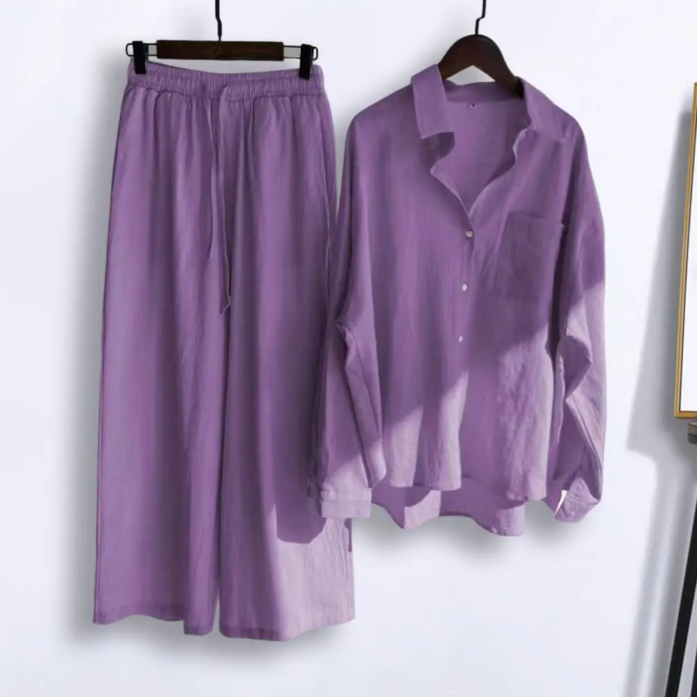 Chándal holgado de dos piezas para mujer, conjunto de camisa de manga larga, Tops y pantalones de pierna ancha, trajes elegantes informales de