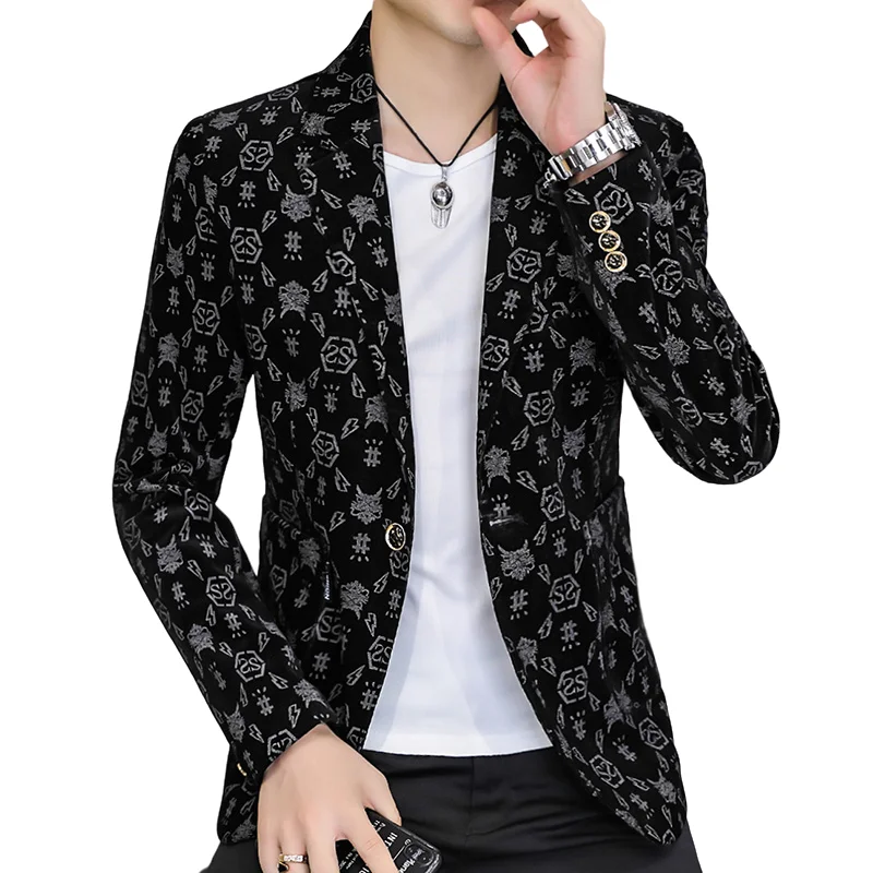 Blazer New Men\'s Fashion Corduroy Business Gentleman Slim Letter English Style Outdoor Performance Wedding Banquet Casual Blazer