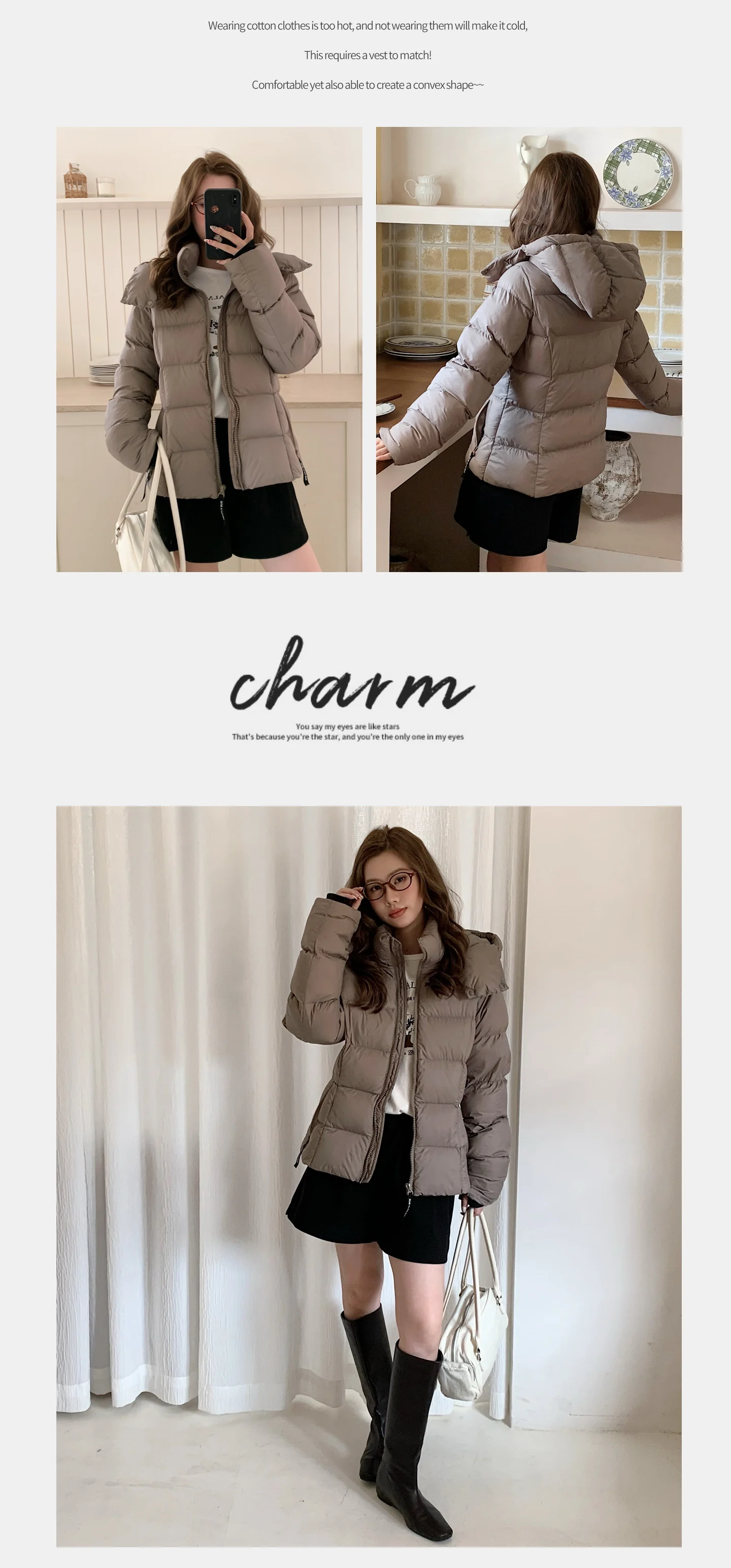 Winter Solid Color Long-sleeved Short Fur Collar Hooded Down Jacket Korean Women's Holiday Fashion Versatile and Thin Coat