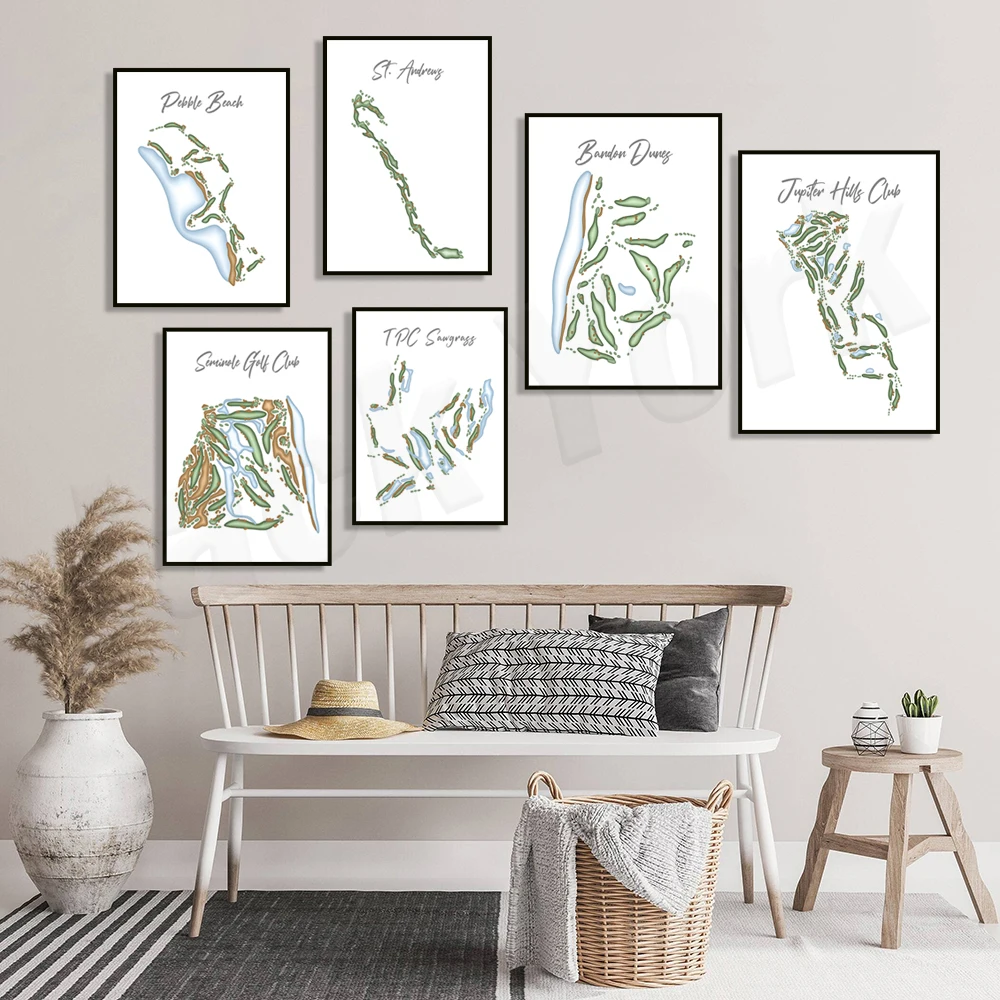 دورة سانت أندروز القديمة، اسكتلندا، ملعب جولف بيبل بيتش، كاليفورنيا، باندون دونز، أوريغون، ملصق خريطة دورة الجولف، GIF لاعب الجولف #2