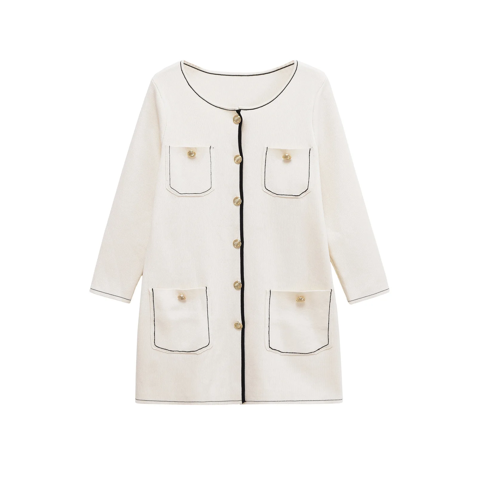 

Summer Knitted Long-Sleeved Top with Flap Pocket European American Style round Neck Women's Fashion Jacket Wholesale 4192053