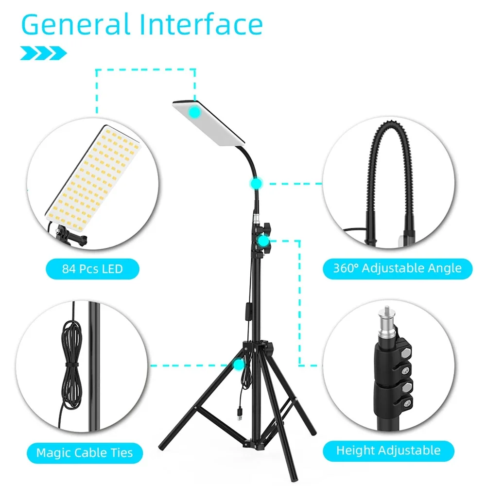Lampe de Camping Portable avec trépied, 84LED, étanche, réglable en hauteur, éclairage d'extérieur, pour la photographie, remplissage en direct, 79 pouces