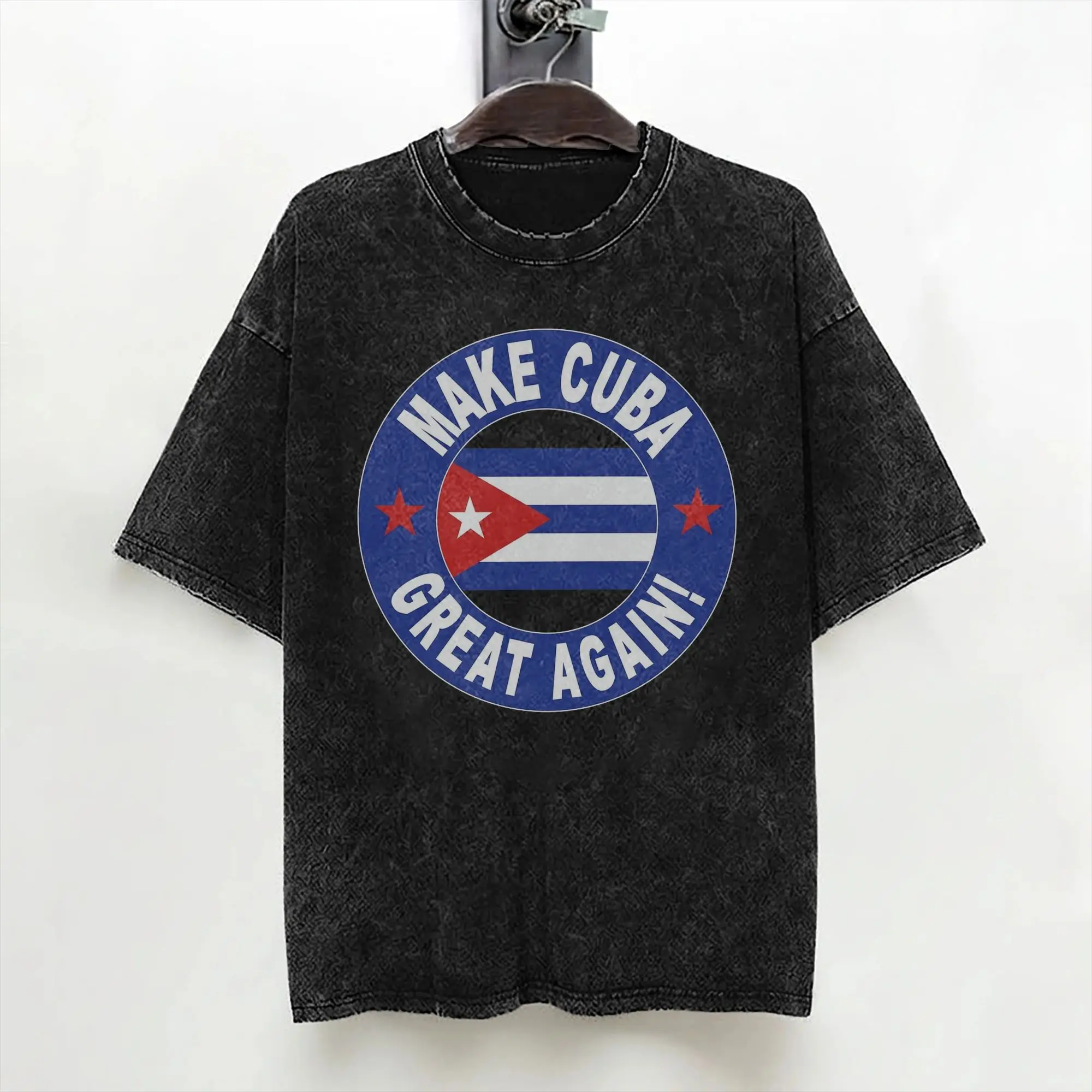 Washed T Shirts Make Cuba Great Again Hip Hop Cool T-Shirts Oversize  Streetwear Cotton Printed Tops Tops Tees for Men Women
